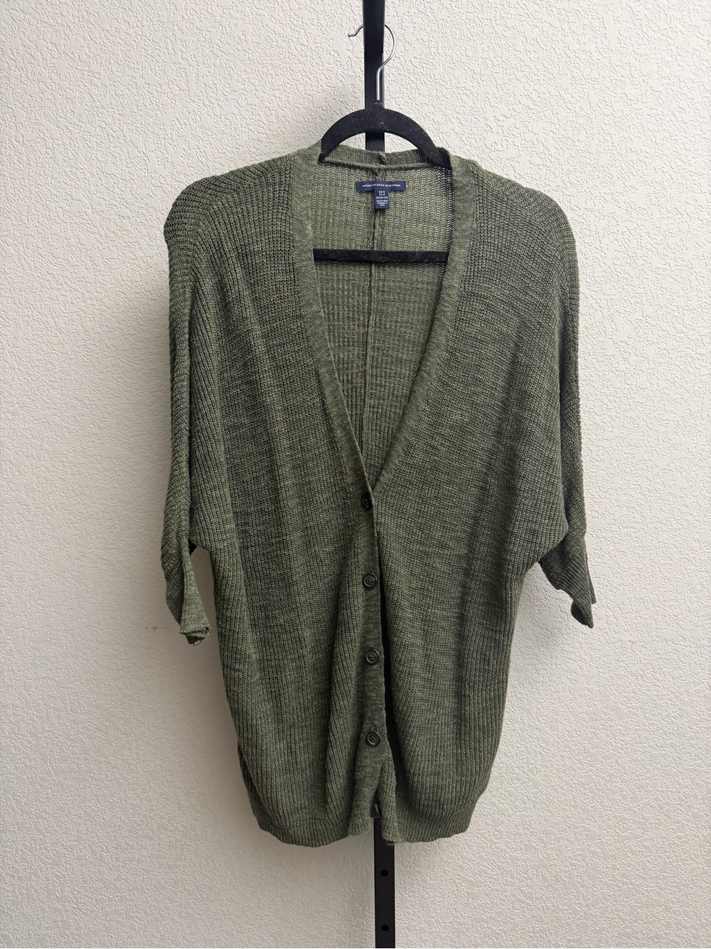 American Eagle Women’s Olive Green Ribbed Button-Front Sweater